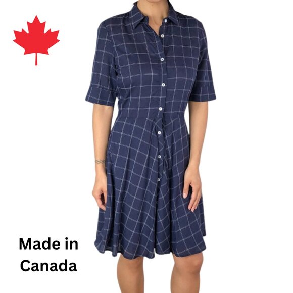 Oxford Navy Plaid Dress | Meemoza - Picture 1 of 8